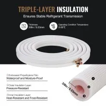 VEVOR 25FT Mini Split Line Set, 6.4 & 12.7mm O.D Copper Pipes Tubing and Triple-Layer Insulation, for Air Conditioning or Heating Pump Equipment & HVAC with Rich Accessories (27ft Connection Cable)