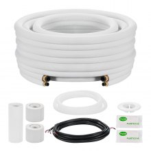 VEVOR 50ft Mini Split Line Set, 1/4” & 3/8” OD AC Copper Tubing Pipe, 3/8 White PE Thickened Insulated Coil with Flared Nuts, Rich Fittings, for Mini Split Air Conditioner HVAC or Heat Pump System