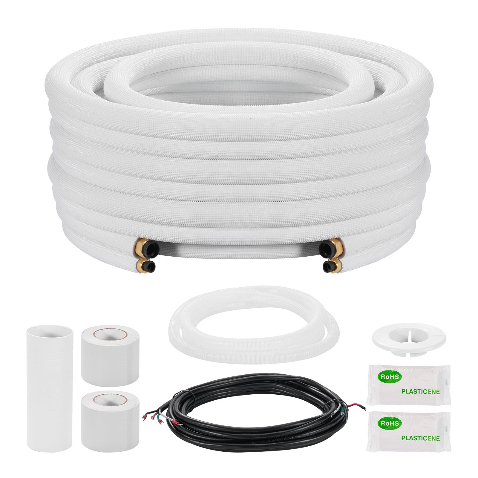 VEVOR 50ft Mini Split Line Set, 1/4” & 3/8” OD AC Copper Tubing Pipe, 3/8 White PE Thickened Insulated Coil with Flared Nuts, Rich Fittings, for Mini Split Air Conditioner HVAC or Heat Pump System