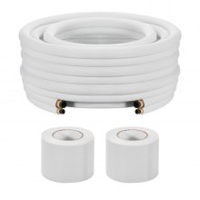 VEVOR 100ft Mini Split Line Set, 1/4” & 3/8” OD AC Copper Tubing Pipe, 3/8 White PE Thickened Insulated Coil with Flared Nuts, Strapping Tapes, for Mini Split Air Conditioner HVAC or Heat Pump System