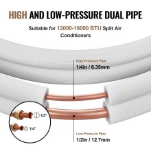 VEVOR 7620mm Mini Split Line Set, 6.4 & 12.7mm O.D Copper Pipes Tubing and Triple-Layer Insulation, for Mini Split Air Conditioning Refrigerant or Heating Pump Equipment & HVAC with Wrapping Strips.