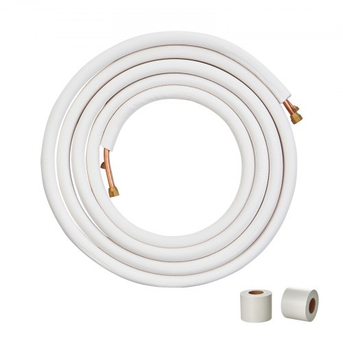 VEVOR 25FT Mini Split Line Set, 1/4" & 3/8" O.D Copper Pipes Tubing and Triple-Layer Insulation, for Mini Split Air Conditioning Refrigerant or Heating Pump Equipment & HVAC with Wrapping Strips.