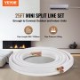 VEVOR 7620mm Mini Split Line Set, 6.4 & 9.5mm O.D Copper Pipes Tubing and Triple-Layer Insulation, for Mini Split Air Conditioning Refrigerant or Heating Pump Equipment & HVAC with Wrapping Strips.