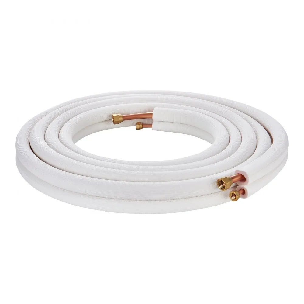 VEVOR 7620mm Mini Split Line Set, 9.5 & 15.9mm O.D Copper Pipes Tubing and Triple-Layer Insulation, for Mini Split Air Conditioning Refrigerant or Heating Pump Equipment & HVAC with Wrapping Strips.