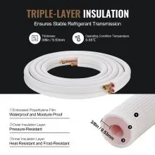 VEVOR 7620mm Mini Split Line Set, 9.5 & 15.9mm O.D Copper Pipes Tubing and Triple-Layer Insulation, for Mini Split Air Conditioning Refrigerant or Heating Pump Equipment & HVAC with Wrapping Strips.