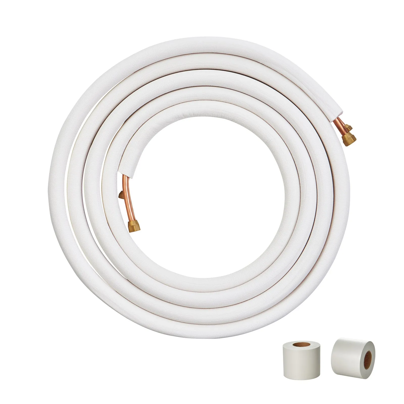 VEVOR 7620mm Mini Split Line Set, 9.5 & 15.9mm O.D Copper Pipes Tubing and Triple-Layer Insulation, for Mini Split Air Conditioning Refrigerant or Heating Pump Equipment & HVAC with Wrapping Strips.
