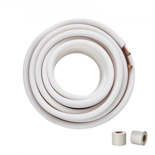 VEVOR 15240mm Mini Split Line Set, 6.4 & 9.5mm O.D Copper Pipes Tubing and Triple-Layer Insulation, for Mini Split Air Conditioning Refrigerant or Heating Pump Equipment & HVAC with Wrapping Strips.