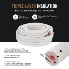 VEVOR 15240mm Mini Split Line Set, 6.4 & 9.5mm O.D Copper Pipes Tubing and Triple-Layer Insulation, for Mini Split Air Conditioning Refrigerant or Heating Pump Equipment & HVAC with Wrapping Strips.