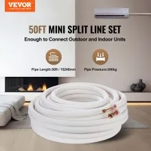 VEVOR 15240mm Mini Split Line Set, 6.4 & 12.7mm O.D Copper Pipes Tubing and Triple-Layer Insulation, for Mini Split Air Conditioning Refrigerant or Heating Pump Equipment & HVAC with Wrapping Strips.