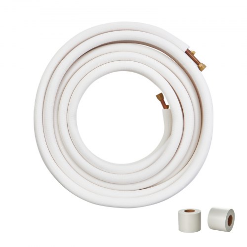 VEVOR 50FT Mini Split Line Set, 3/8" & 5/8" O.D Copper Pipes Tubing and Triple-Layer Insulation, for Mini Split Air Conditioning Refrigerant or Heating Pump Equipment & HVAC with Wrapping Strips.