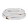 coiled white VEVOR mini split line set with brass fittings on white background.