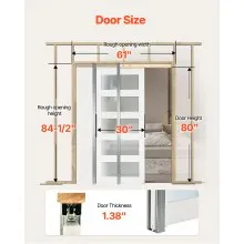 VEVOR Sliding Pocket Door 30" x 80" 5-Lite Frosted Glass Single Sliding Door