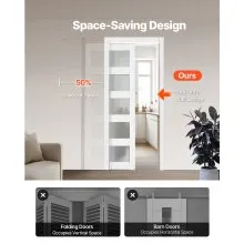VEVOR Sliding Pocket Door 30" x 80" 5-Lite Frosted Glass Single Sliding Door