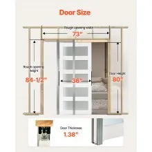 VEVOR Sliding Pocket Door 36" x 80" 5-Lite Frosted Glass Single Sliding Door