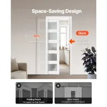VEVOR Sliding Pocket Door 36" x 80" 5-Lite Frosted Glass Single Sliding Door