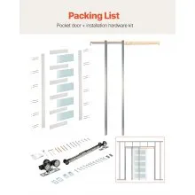 VEVOR Sliding Pocket Door 36" x 80" 5-Lite Frosted Glass Single Sliding Door