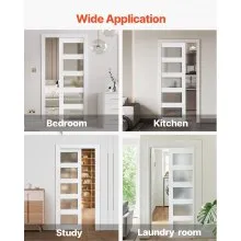 VEVOR Sliding Pocket Door 36" x 80" 5-Lite Frosted Glass Single Sliding Door