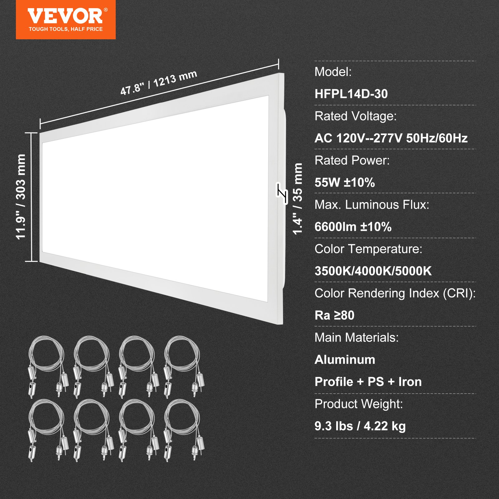 VEVOR 2 Pack 1x4 FT LED Flat Panel Light, 6600LM 55W, Surface Mount LED Drop Ceiling Light Fixture with Adjustable Color Temperature 3500K/4000K/5000K for Home Office Classroom, Tested to UL Standards