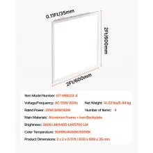 2x2 FT LED Flat Panel Light 5700LM Ceiling Light Fixture 3000K/4000K/5000K 4 PCS