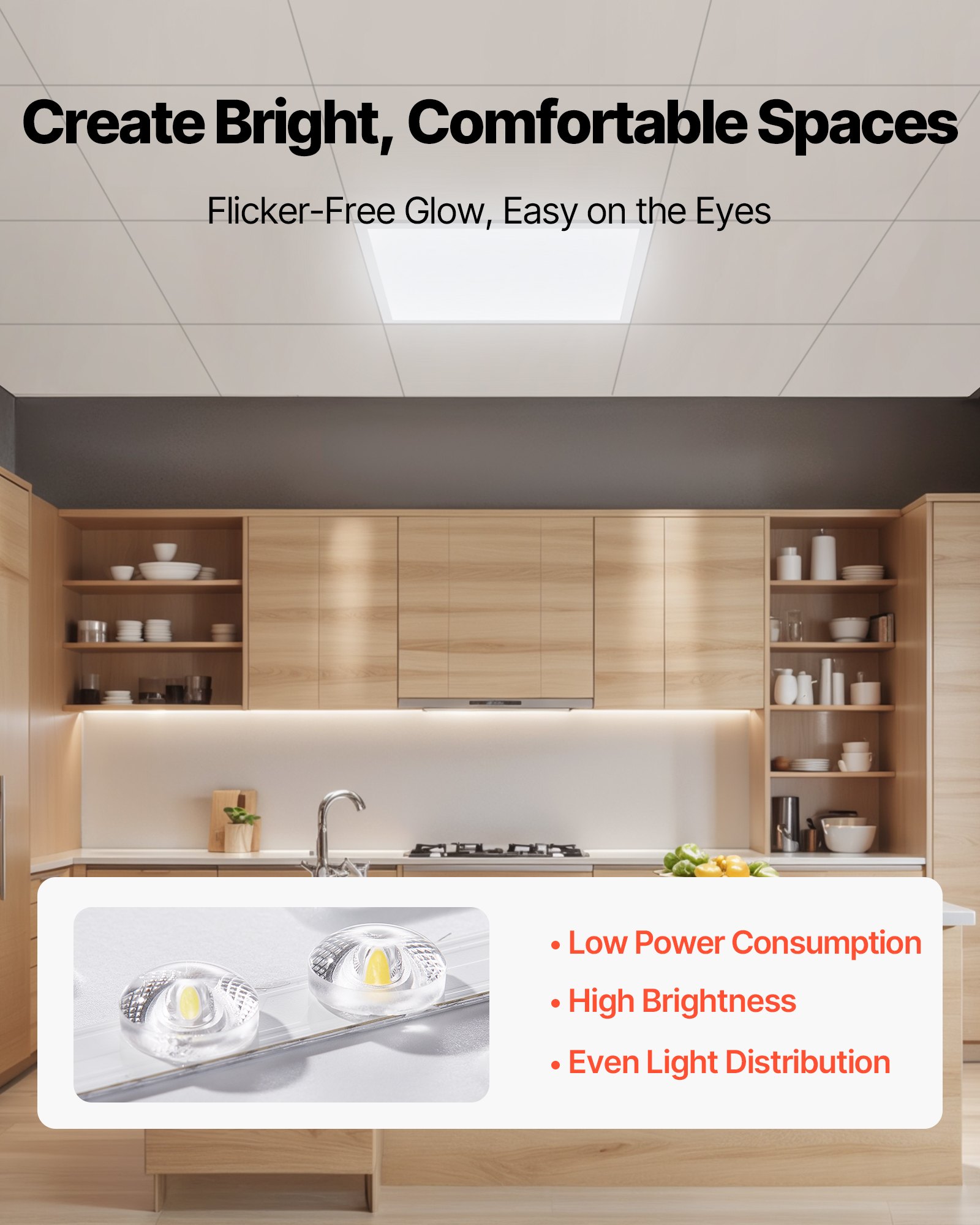 VEVOR 2x2 FT LED Flat Panel Light, 5700 LM, Flush Mount LED Drop Ceiling Lighting Fixture with 3 Color Selectable 3000K/4000K/5000K, 25W/30W/40W, 0-10V Dimmable, Ultra Slim for Home Kitchen, 4 Pack