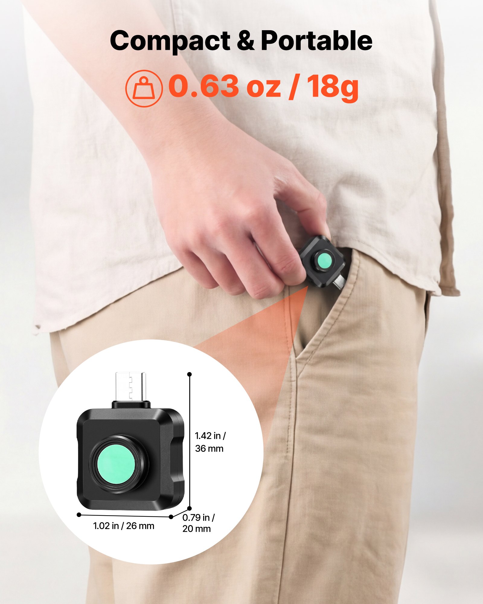 VEVOR Thermal Imaging Camera for Android, 320 x 240 TISR Super Resolution, 25HZ Refresh Rate Infrared Thermal Imager for Smartphone Tablet, 160 x 120 IR Resolution, -20°C to 550°C & 15 Color Palettes