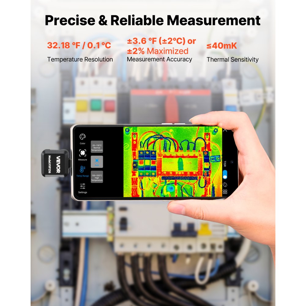 VEVOR Thermal Imaging Camera for Android, 512 x 384 TISR Super Resolution, 25HZ Refresh Rate Infrared Thermal Imager for Smartphone Tablet, 256 x 192 IR Resolution, -20°C to 550°C & 15 Color Palettes