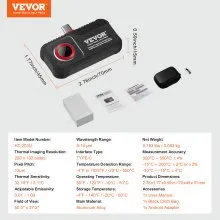 VEVOR Thermal Imaging Camera for Android, 256 x 192 IR Resolution Infrared Thermal Imager with Visual Camera, 25Hz Refresh Rate Thermal Camera for Smartphone/Tablet, -4-1022°F Temperature Range, IP54