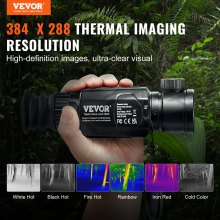 VEVOR Thermal Imager Monocular, 384x288 Resolution Hunting Imaging Telescope, IP54 Waterproof Thermal Camera with 1X -8X Zoom, 0.39" OLED Screen, 1400mAh High-capacity Battery