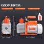 VEVOR hvac vacuum pump package includes a pump, user manual, and 280ml oil bottle.