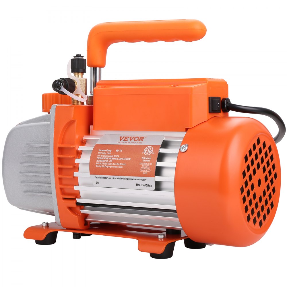 VEVOR 1/5 HP Single Stage Vacuum Pump, 3.5 CFM, 220-240V AC Air Conditioning Conditioner Vacuum Pump, 0.6 cm SAE Male 1.27 cm ACME Male Inlet, for HVAC Repair, Refrigeration Maintenance, Resin Degassing