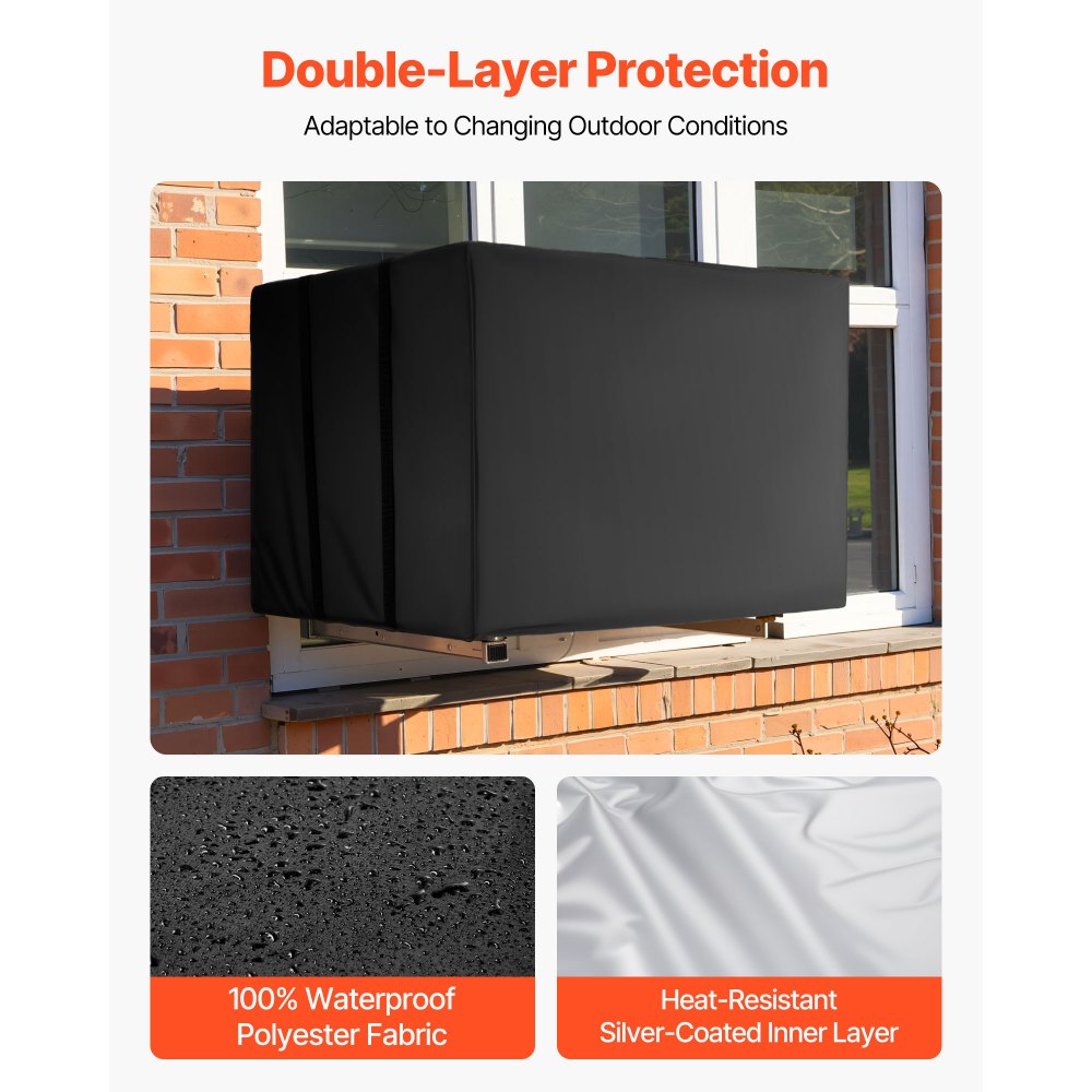 VEVOR Air Conditioner Cover, 530 x 400 x 380 mm Ac Cover for Air Conditioning Unit, Double-Layer, Waterproof Polyester Fabric, Adjustable Shoulder Strap, Universal Size for Outdoor Outside