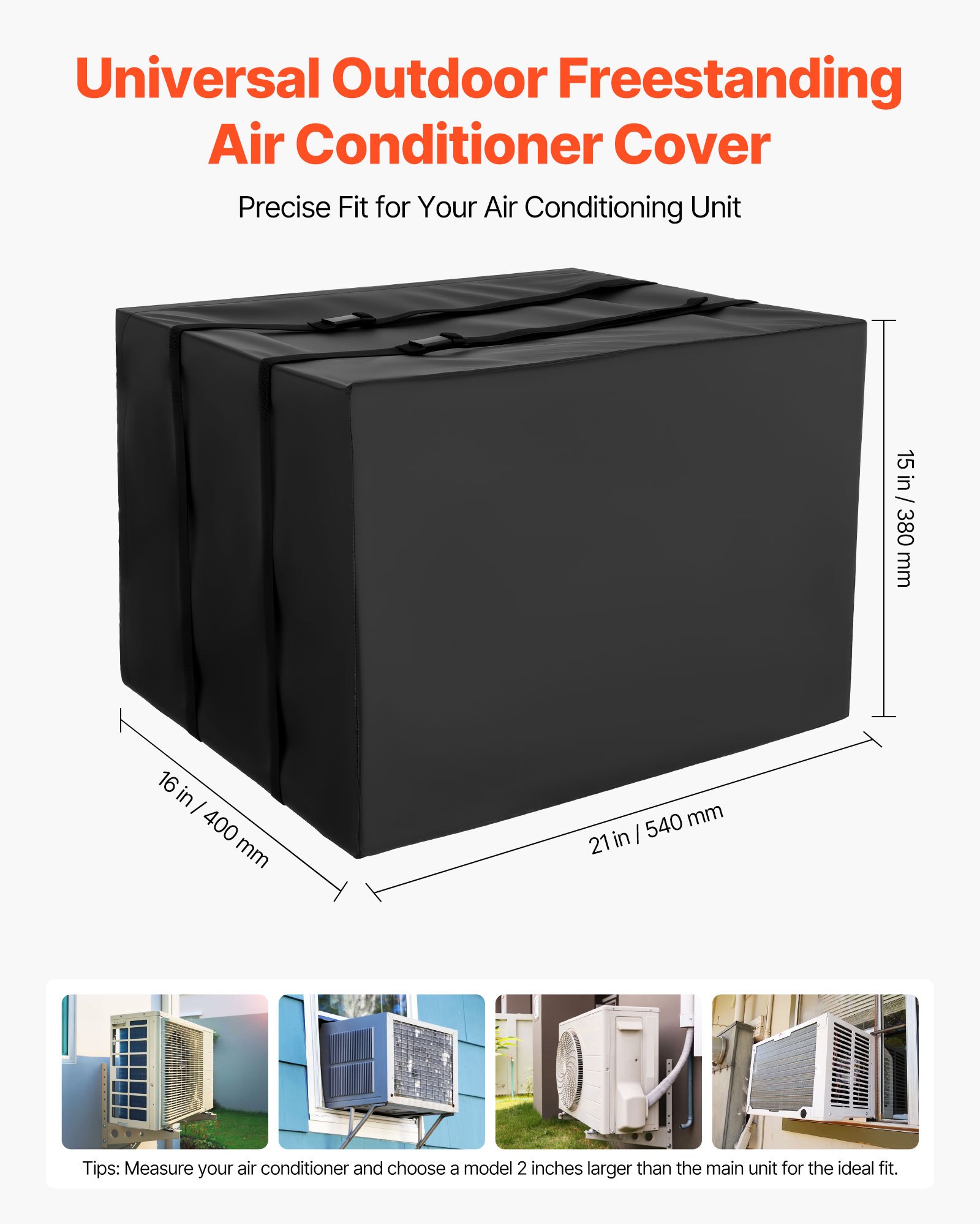 VEVOR Air Conditioner Cover, 530 x 400 x 380 mm Ac Cover for Air Conditioning Unit, Double-Layer, Waterproof Polyester Fabric, Adjustable Shoulder Strap, Universal Size for Outdoor Outside