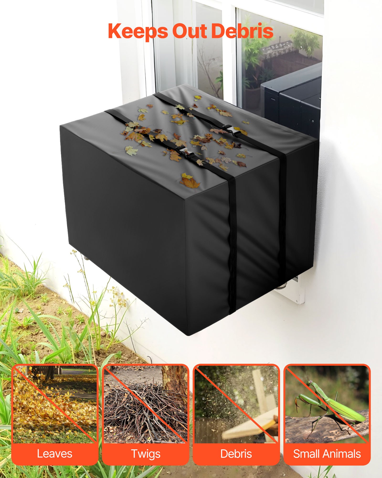 VEVOR Air Conditioner Cover, 530 x 400 x 380 mm Ac Cover for Air Conditioning Unit, Double-Layer, Waterproof Polyester Fabric, Adjustable Shoulder Strap, Universal Size for Outdoor Outside