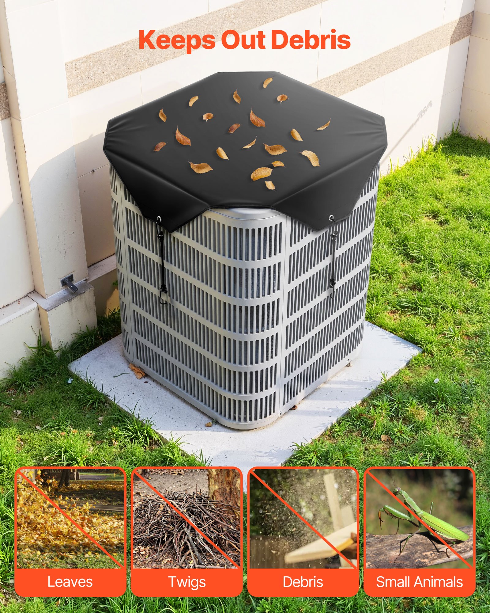 VEVOR Air Conditioner Cover for Outside Units, 710 x 710 mm Central AC Cover for Air Conditioning Unit, Top Universal Mesh Defender Rainproof Easy Install for Outdoor Outside All Seasons, Black