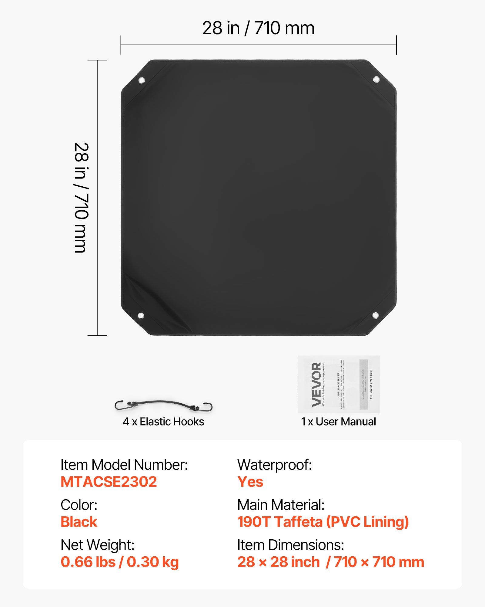 VEVOR Air Conditioner Cover for Outside Units, 710 x 710 mm Central AC Cover for Air Conditioning Unit, Top Universal Mesh Defender Rainproof Easy Install for Outdoor Outside All Seasons, Black