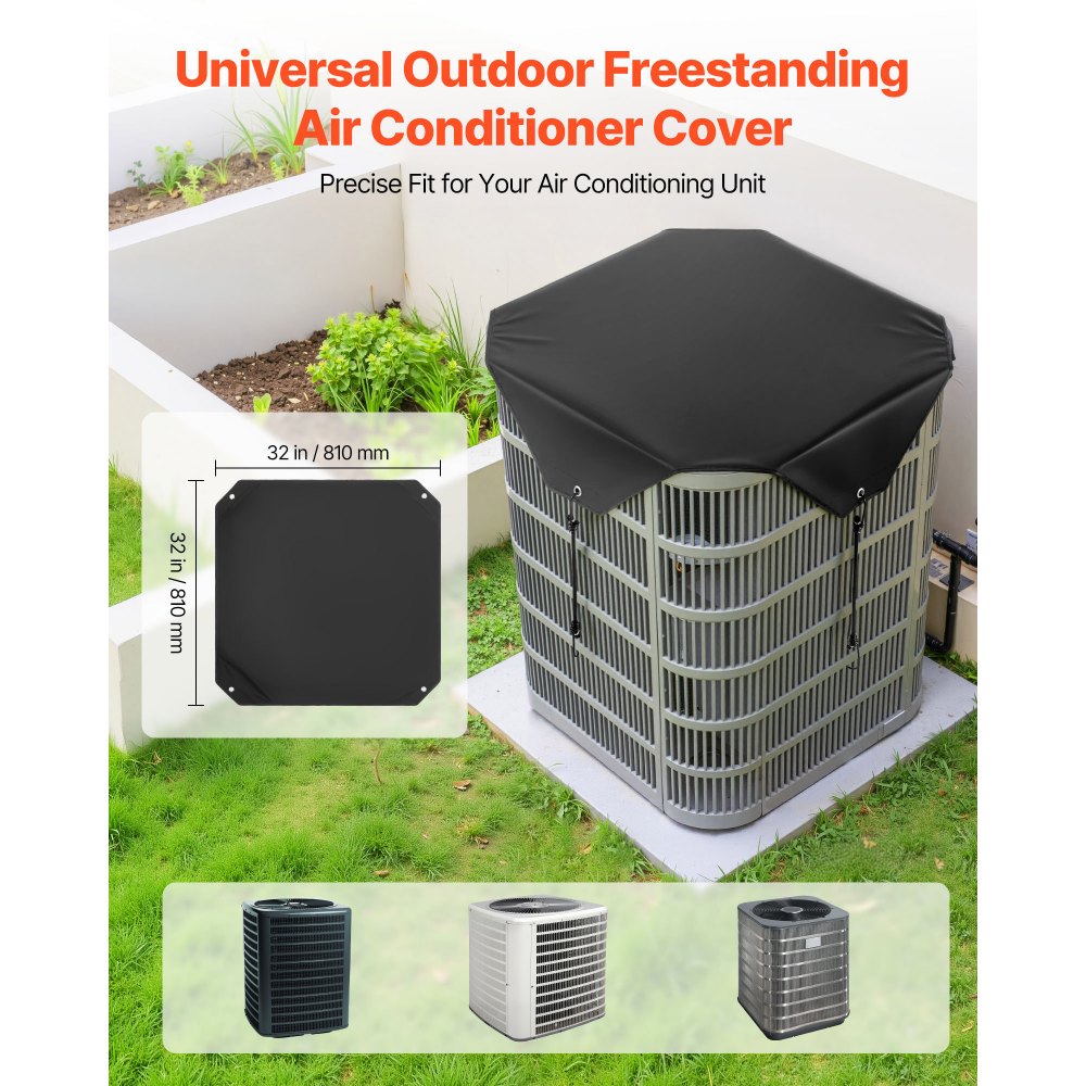 VEVOR Air Conditioner Cover for Outside Units, 810 x 810 mm Central AC Cover for Air Conditioning Unit, Top Universal Mesh Defender Rainproof Easy Install for Outdoor Outside All Seasons, Black