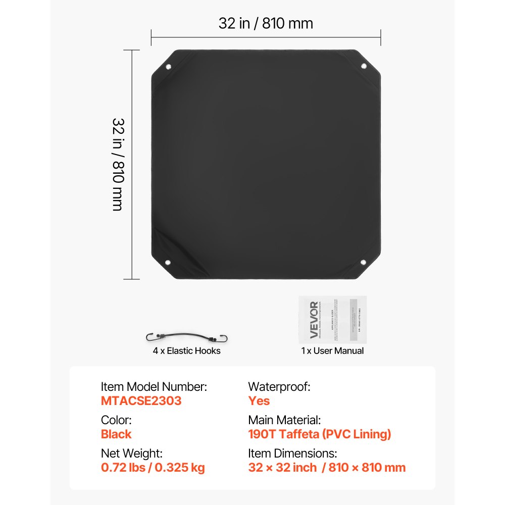 VEVOR Air Conditioner Cover for Outside Units, 810 x 810 mm Central AC Cover for Air Conditioning Unit, Top Universal Mesh Defender Rainproof Easy Install for Outdoor Outside All Seasons, Black