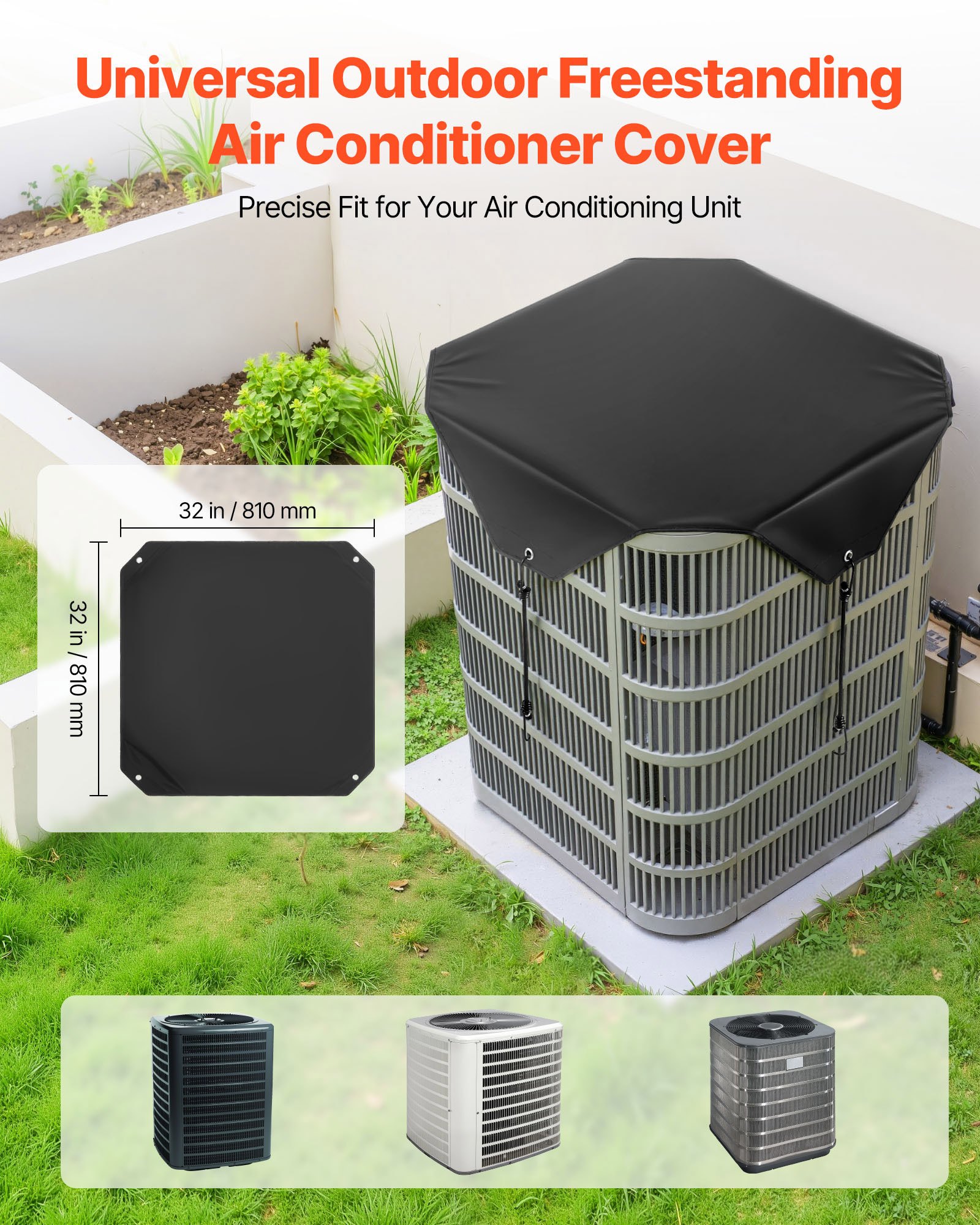 VEVOR Air Conditioner Cover for Outside Units, 810 x 810 mm Central AC Cover for Air Conditioning Unit, Top Universal Mesh Defender Rainproof Easy Install for Outdoor Outside All Seasons, Black