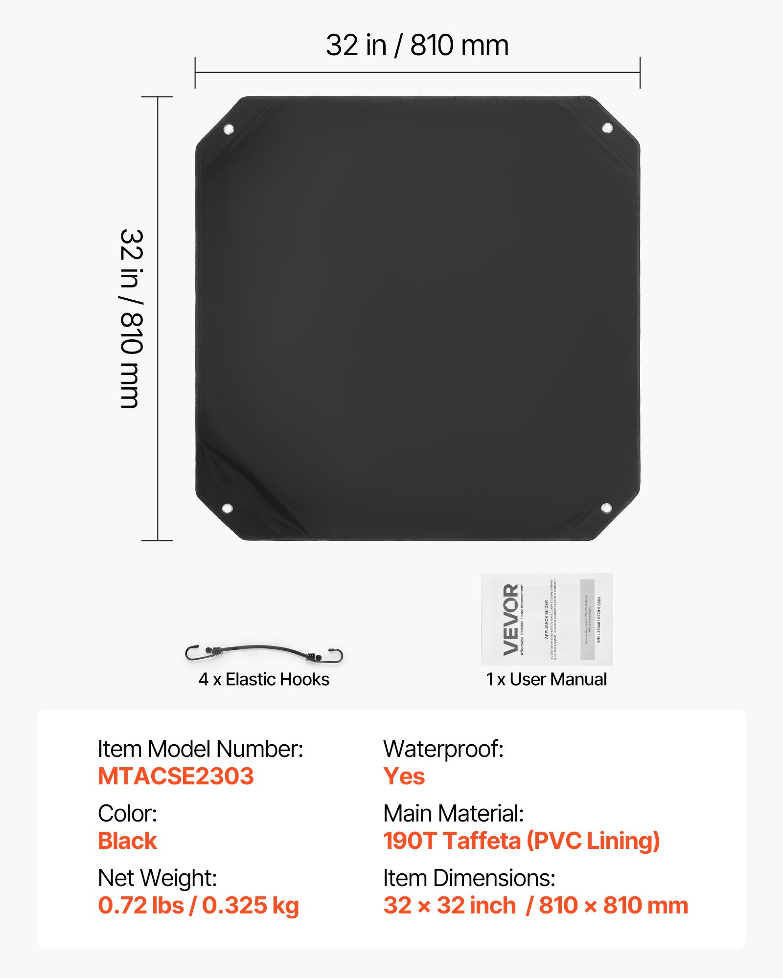 VEVOR Air Conditioner Cover for Outside Units, 810 x 810 mm Central AC Cover for Air Conditioning Unit, Top Universal Mesh Defender Rainproof Easy Install for Outdoor Outside All Seasons, Black