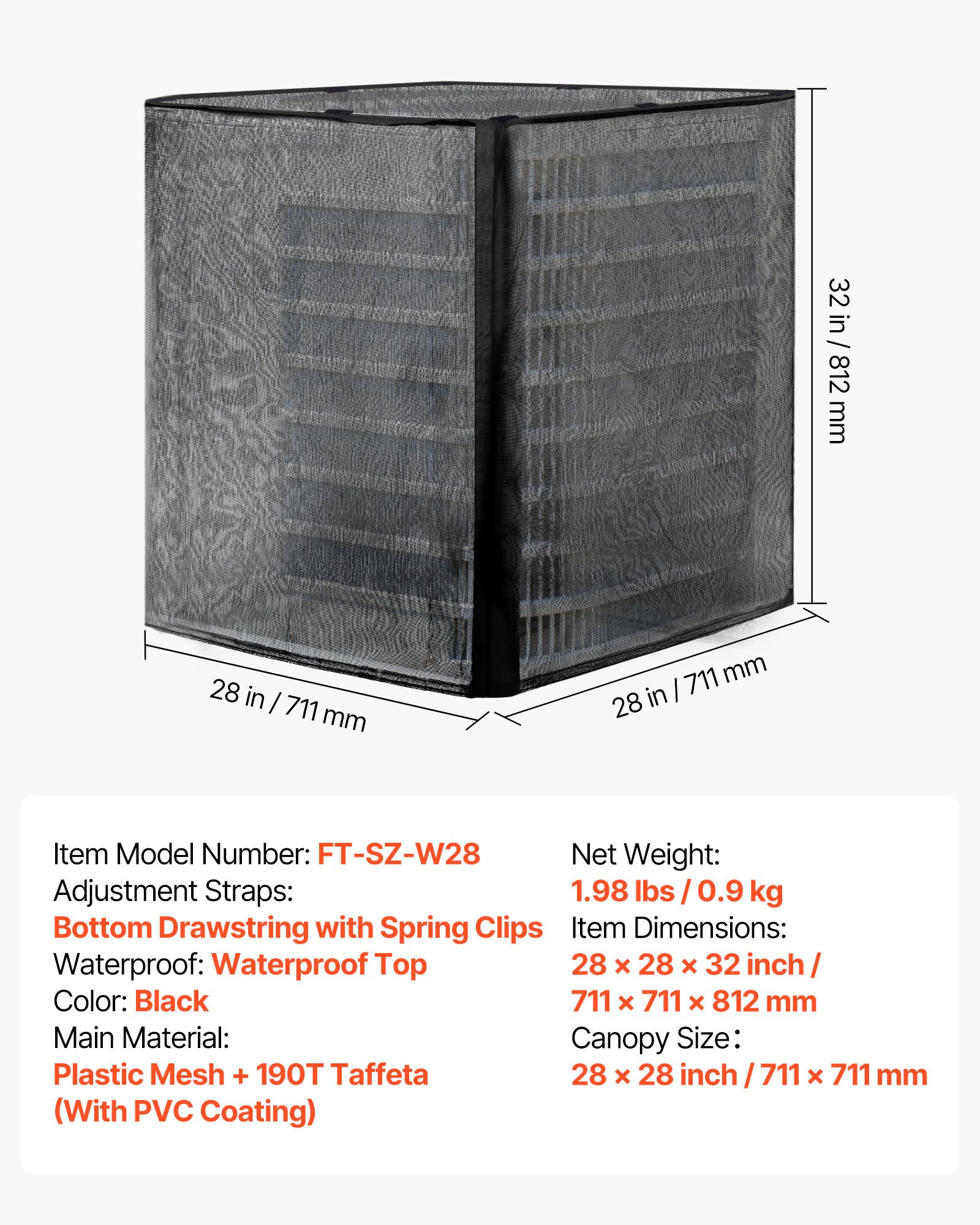VEVOR Air Conditioner Cover, 711 x 711 x 812 mm Ac Cover for Air Conditioning Unit, Dual-Layer, Detachable Canopy,Waterproof Polyester, Universal HVAC Protector for Outdoor Outside Ac Unit, Black