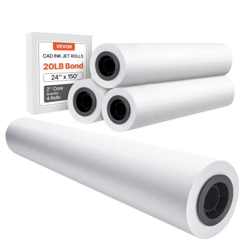 VEVOR Wide Format Paper, 609.6 mm x 45.7 m Plotter Paper, 4 Rolls CAD Bond Rolls with 50.8 mm Core, 10 KG Plotter Paper Rolls, for CAD Drawings, Engineering Plans, GIS Maps & Architectural Designs