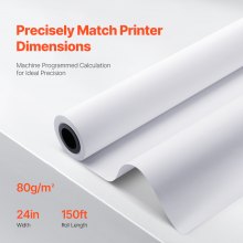 VEVOR Wide Format Paper, 24 in x 150 ft Plotter Paper, 4 Rolls CAD Bond Rolls with 2 in Core, 20 LB Bond Paper Rolls, Idea for CAD Drawings, Engineering Plans, GIS Maps & Architectural Designs