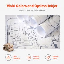 VEVOR Wide Format Paper, 24 in x 150 ft Plotter Paper, 4 Rolls CAD Bond Rolls with 2 in Core, 20 LB Bond Paper Rolls, Idea for CAD Drawings, Engineering Plans, GIS Maps & Architectural Designs