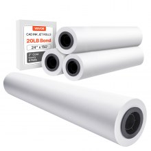 VEVOR Wide Format Paper, 24 in x 150 ft Plotter Paper, 4 Rolls CAD Bond Rolls with 2 in Core, 20 LB Bond Paper Rolls, Idea for CAD Drawings, Engineering Plans, GIS Maps & Architectural Designs