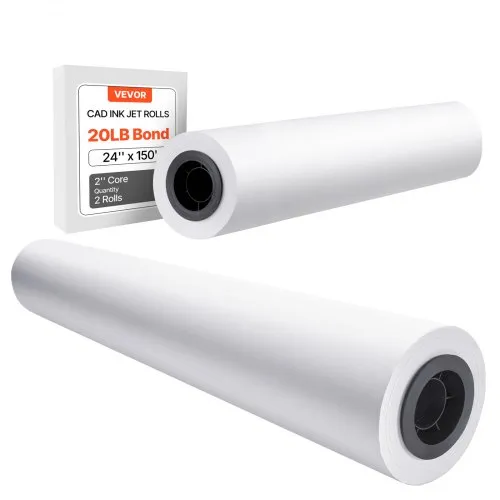VEVOR Wide Format Paper, 24 in x 150 ft Plotter Roll, 2 Rolls CAD Bond Rolls with 2 in Core, 20 LB Bond Paper Rolls, Ideal for CAD Drawings, Engineering Plans, GIS Maps, and Architectural Designs