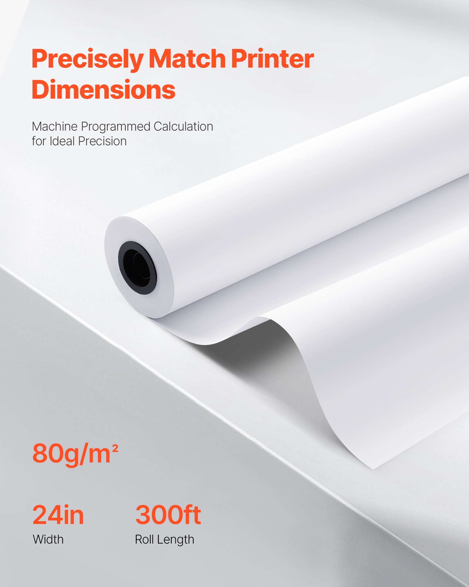 VEVOR Wide Format Paper, 609.6 mm x 91.4 m Plotter Roll, 2 Rolls CAD Bond Rolls with 50.8 mm Core, 80 GSM Plotter Roll Rolls, for CAD Drawings, Engineering Plans, GIS Maps, and Architectural Designs