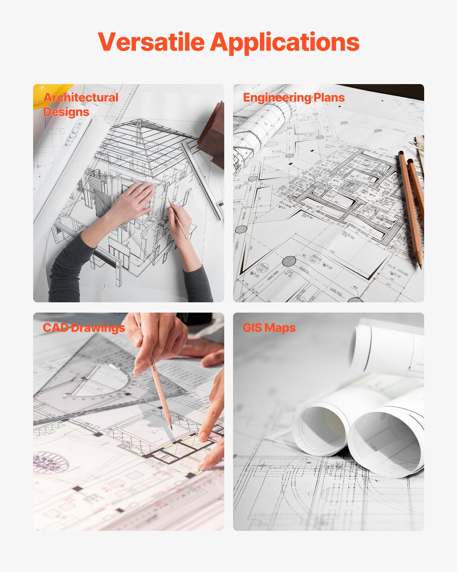 VEVOR Wide Format Paper, 609.6 mm x 91.4 m Plotter Roll, 2 Rolls CAD Bond Rolls with 50.8 mm Core, 80 GSM Plotter Roll Rolls, for CAD Drawings, Engineering Plans, GIS Maps, and Architectural Designs