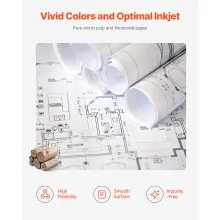 VEVOR Wide Format Paper, 24 in x 150 ft Plotter Roll, 20 Rolls CAD Bond Rolls with 2 in Core, 20 LB Bond Paper Rolls, Ideal for CAD Drawings, Engineering Plans, GIS Maps, and Architectural Designs
