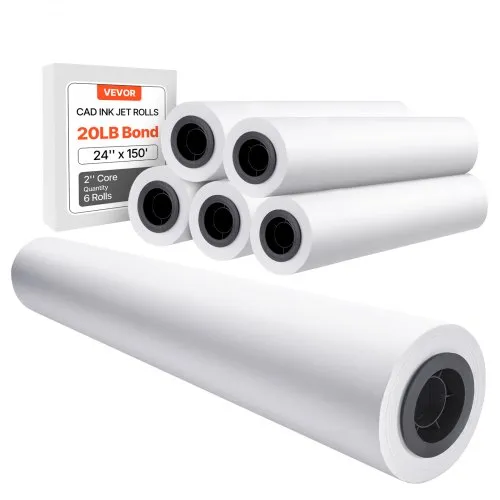 VEVOR Wide Format Paper, 609.6 mm x 45.7 m Plotter Paper, 6 Rolls CAD Bond Rolls with 50.8 mm Core, 15 KG Plotter Paper Rolls, for CAD Drawings, Engineering Plans, GIS Maps & Architectural Designs