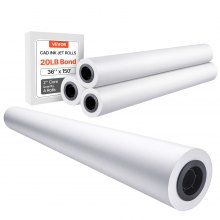 VEVOR Wide Format Paper, 36 in x 150 ft Plotter Paper, 4 Rolls CAD Bond Rolls with 2 in Core, 20 LB Bond Paper Rolls, Idea for CAD Drawings, Engineering Plans, GIS Maps & Architectural Designs